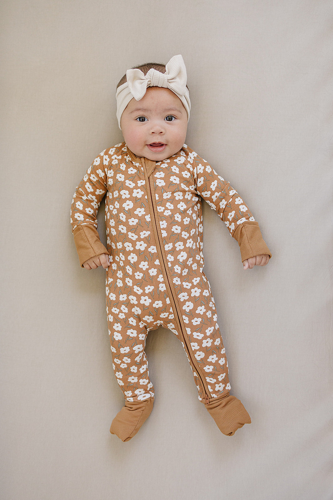 Mustard Floral Ribbed Bamboo Zipper Mebie Baby