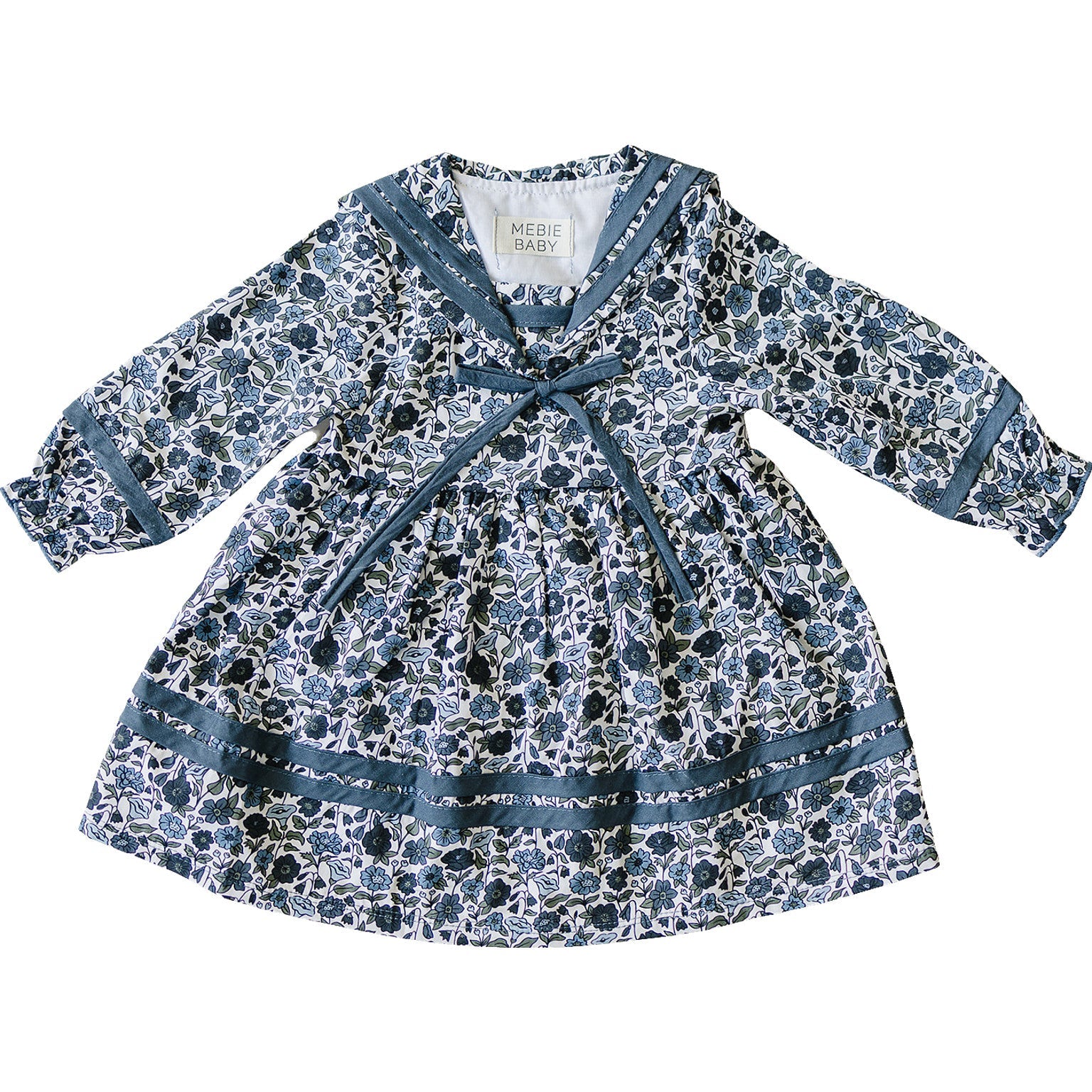 SemenCoicis - Kawaii Floral Sailor Dress - Blue Cotton Lace Trim
