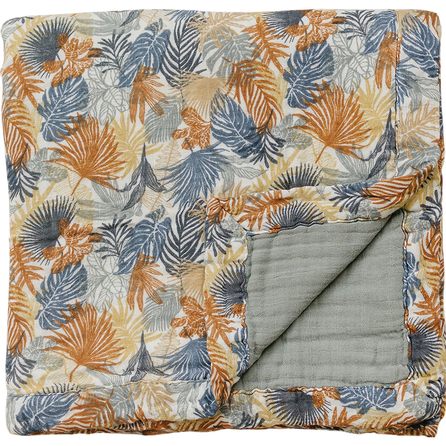 Paradise Palms+ Dusty Blue Muslin Quilt Mebie Baby