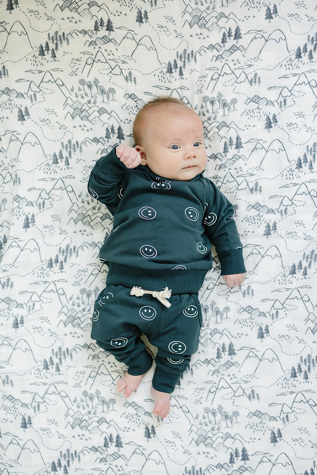 Dark Teal Smiley Hooded French Terry Set Mebie Baby