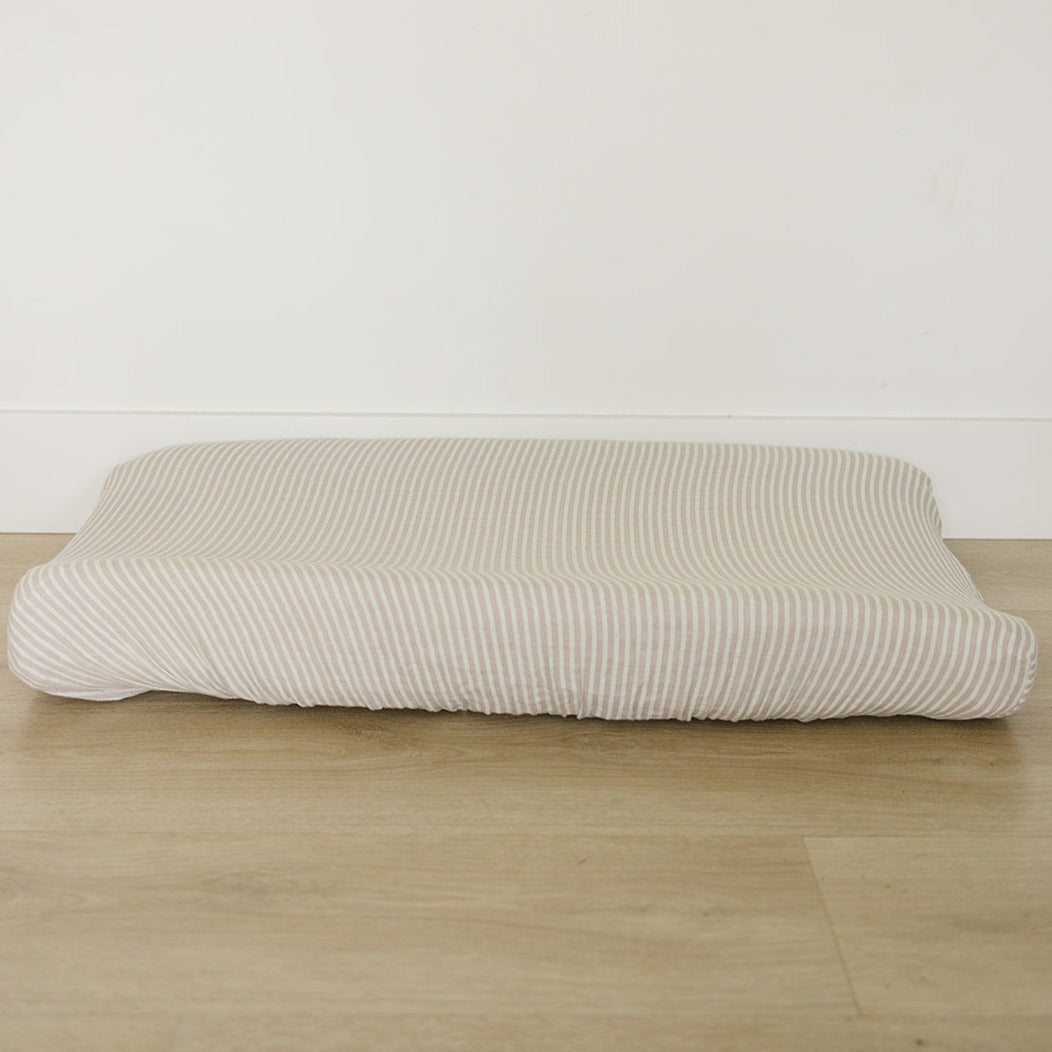 Taupe Stripe Muslin Changing Pad Cover  Mebie Baby
