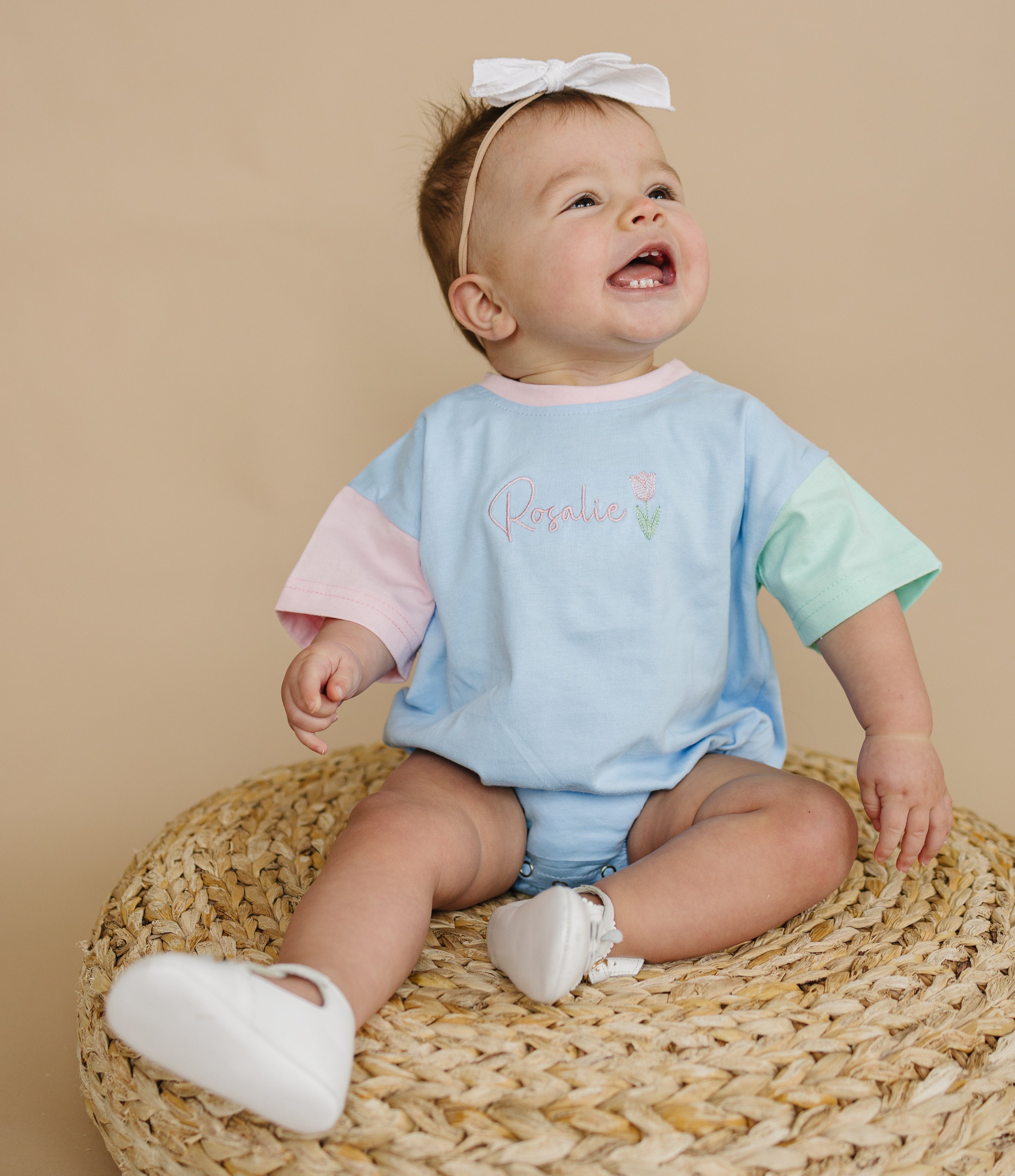 Custom Embroidered Baby Colorblock T-Shirt Romper