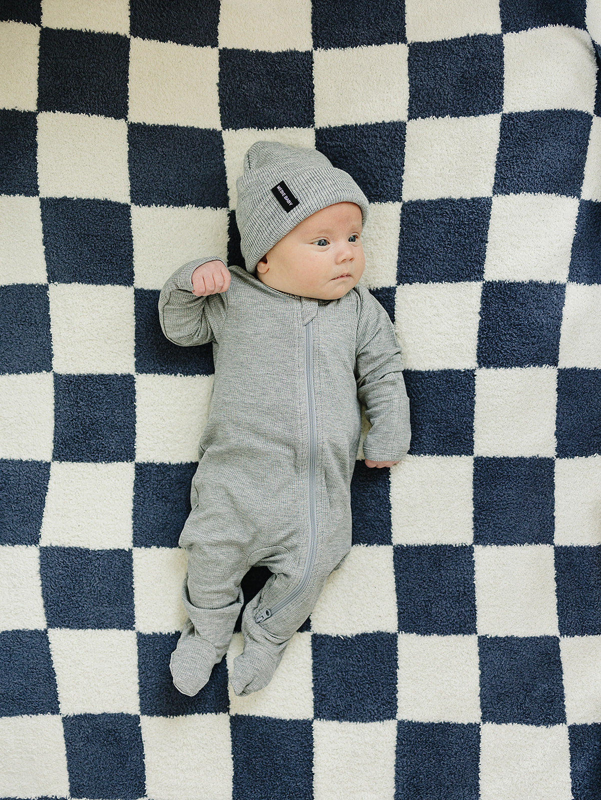 Navy Checkered Plush Blanket Mebie Baby