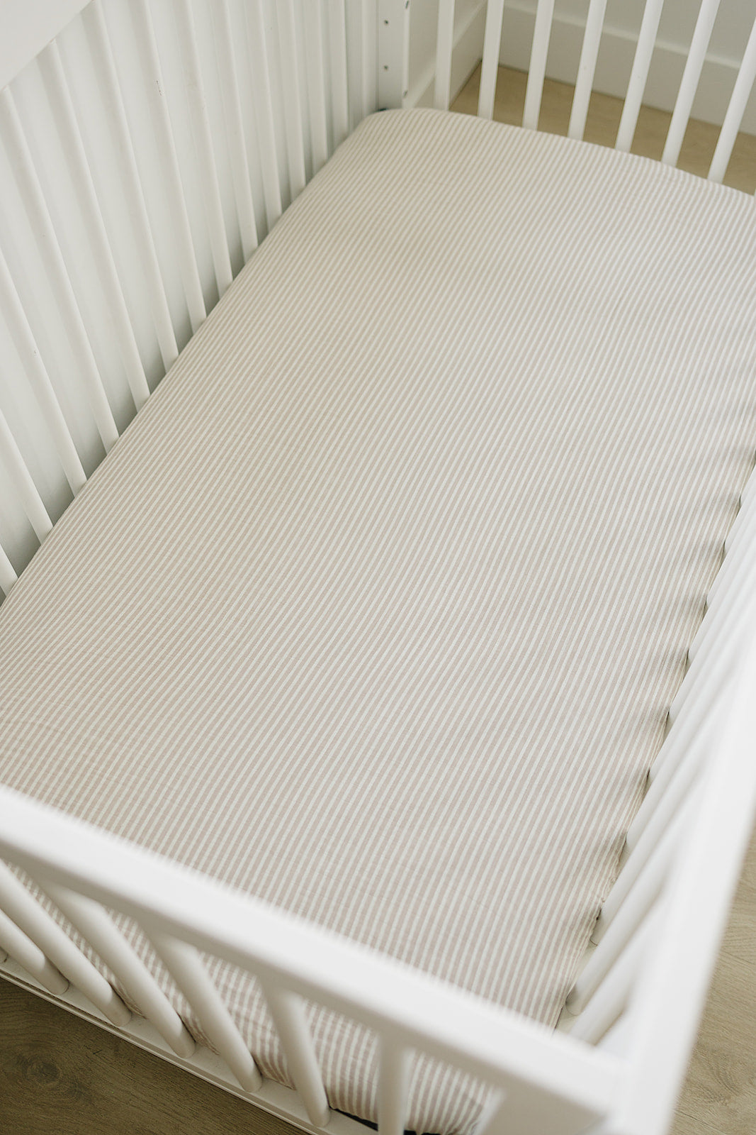 Taupe Stripe Muslin Crib Sheet  Mebie Baby