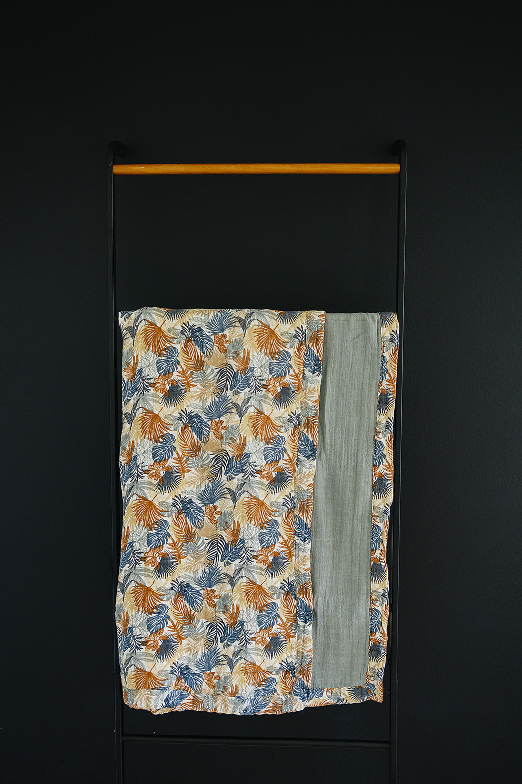 Paradise Palms+ Dusty Blue Muslin Quilt Mebie Baby
