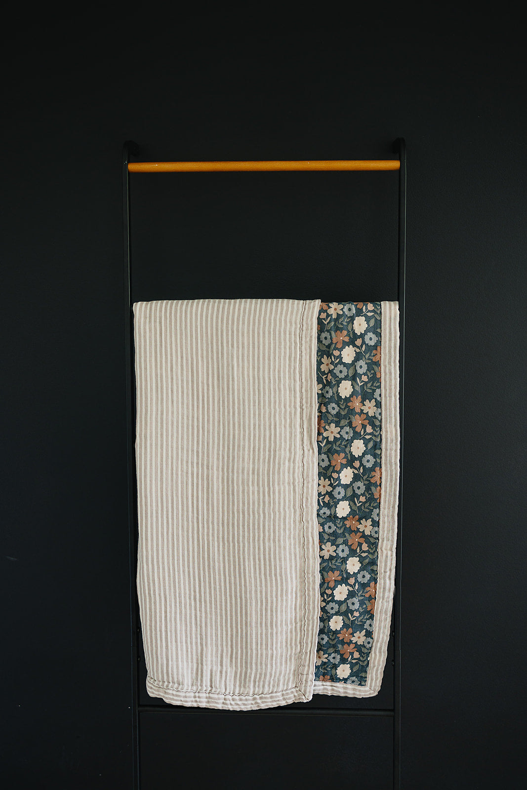 Taupe Stripe + Midnight Floral Muslin Quilt Mebie Baby