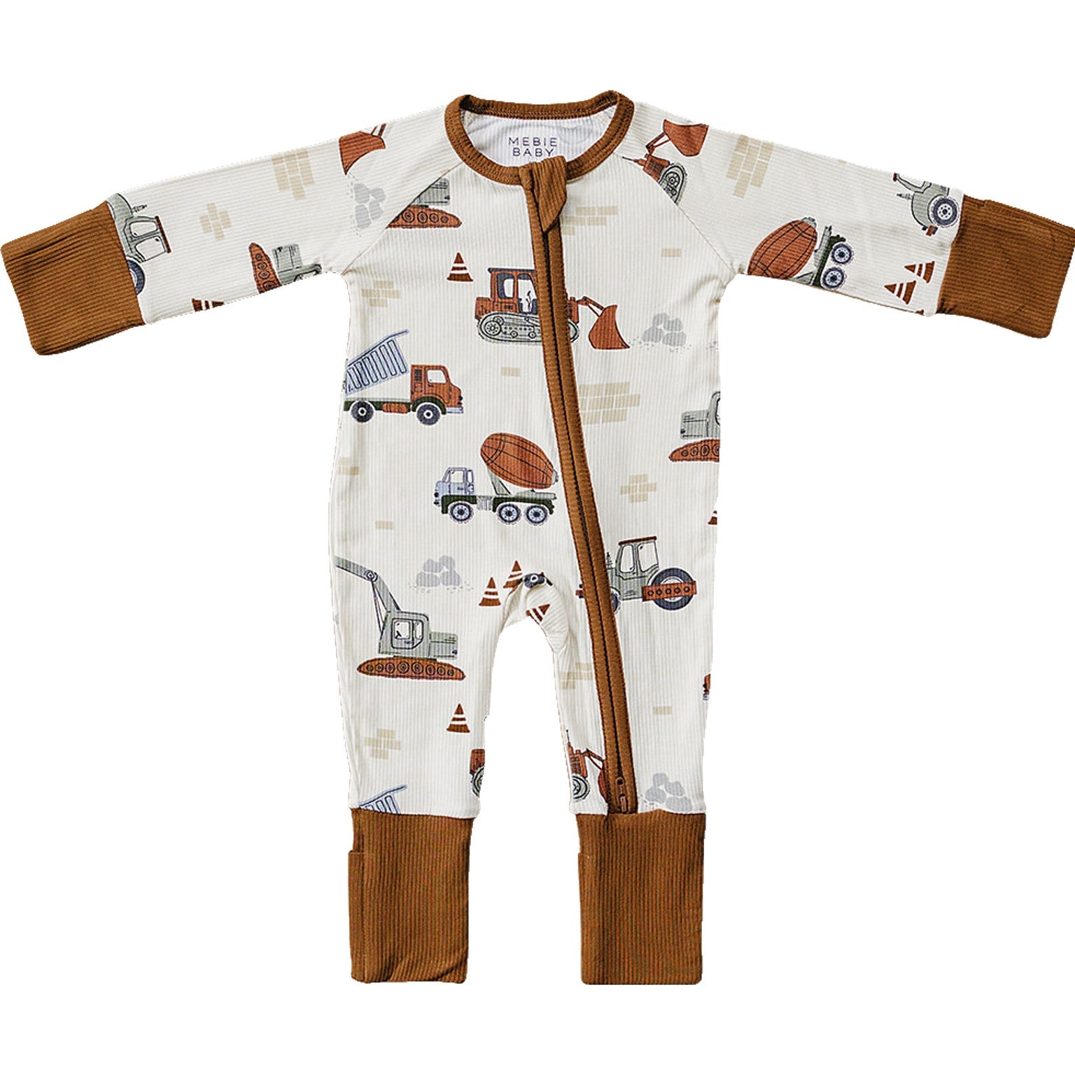 Construction Trucks Ribbed Bamboo Zipper Mebie Baby