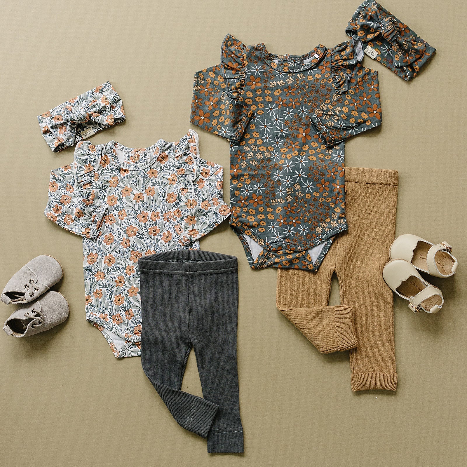 Navy Floral Ruffle Sleeve Bamboo Bodysuit Mebie Baby