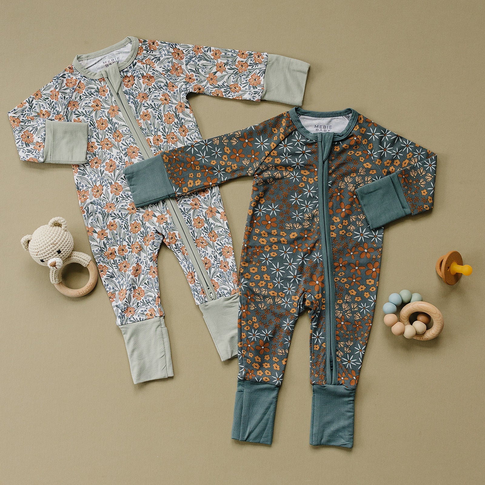 Navy Floral Bamboo Zipper Mebie Baby