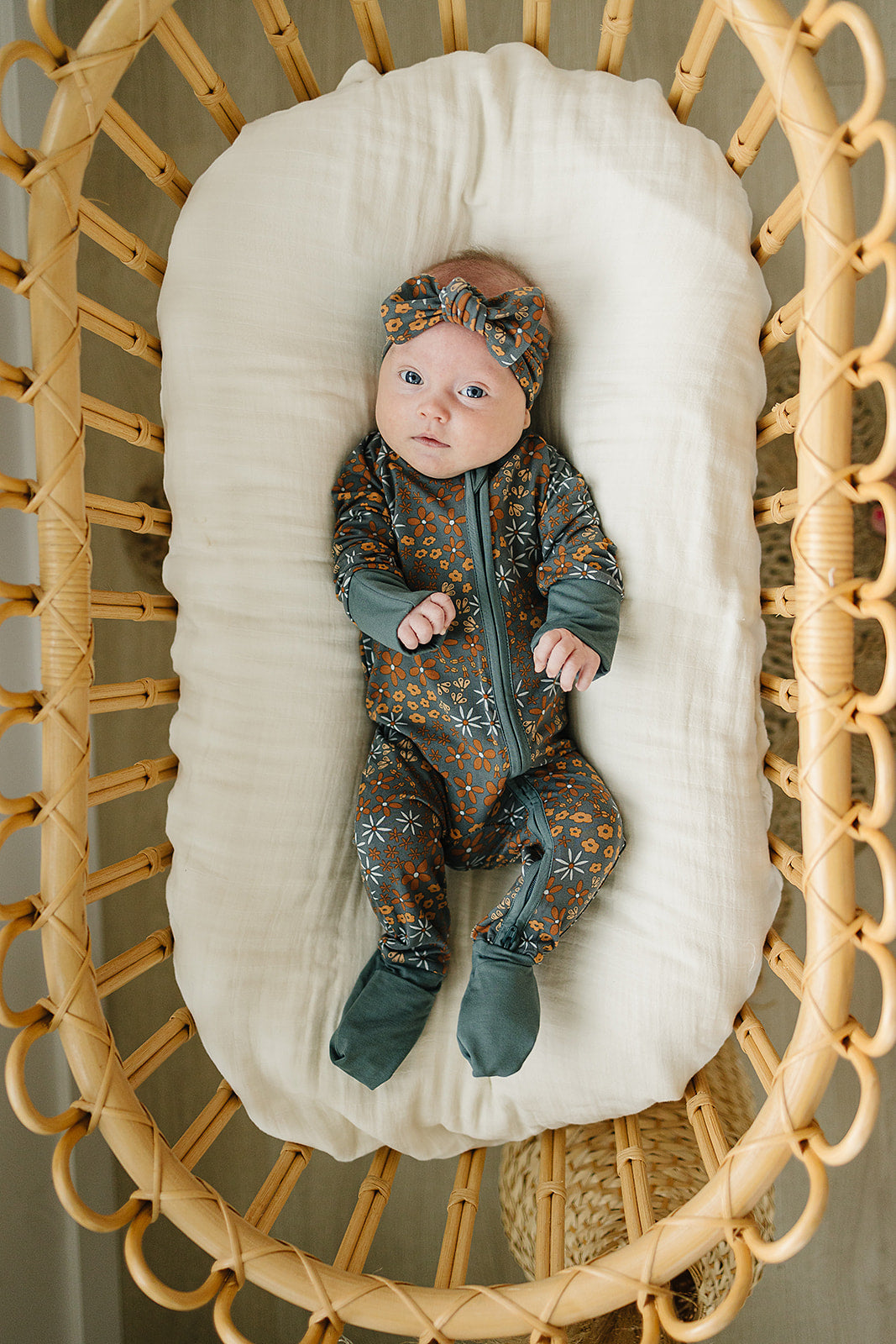 Navy Floral Bamboo Zipper Mebie Baby