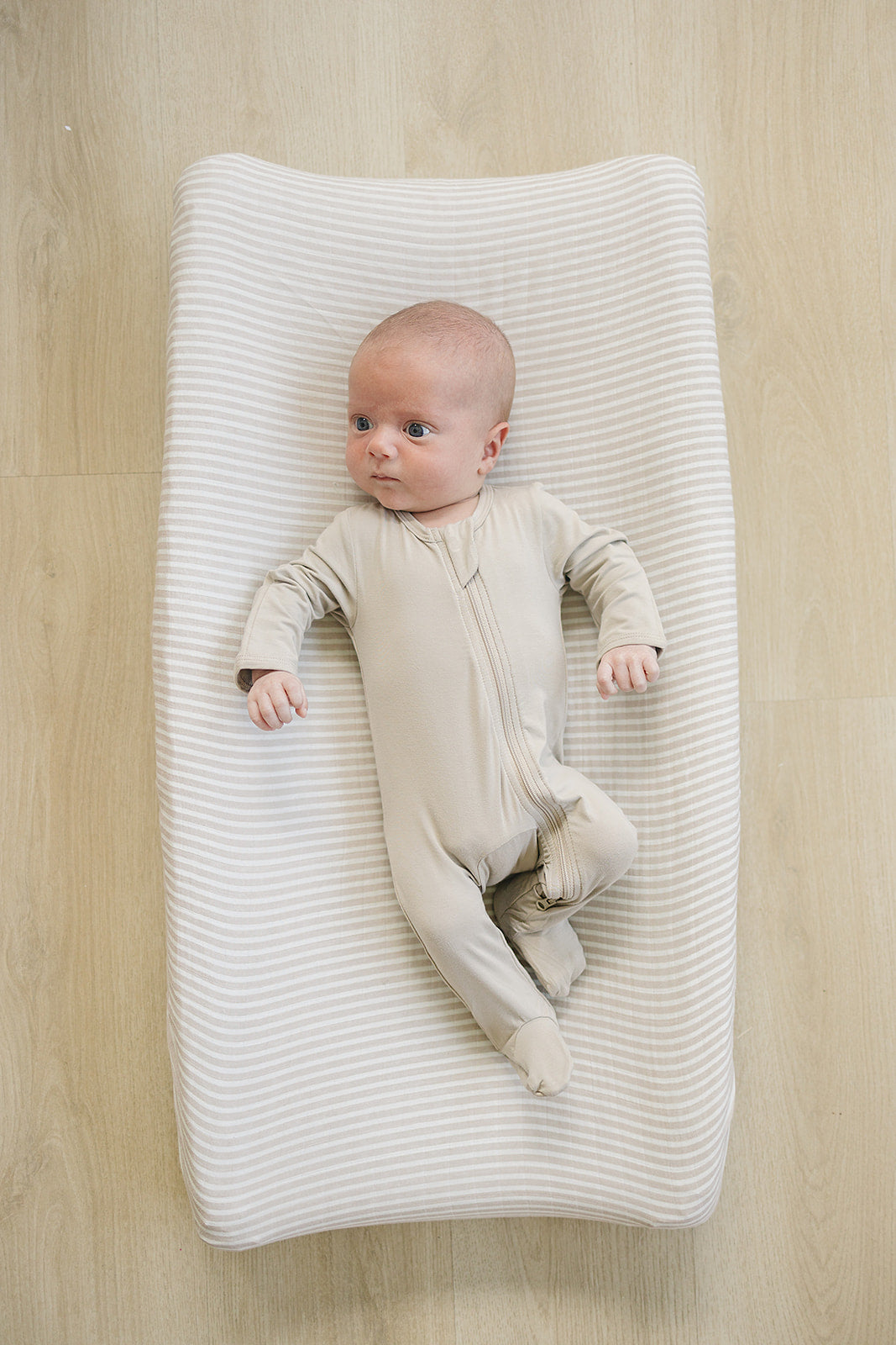 Taupe Stripe Muslin Changing Pad Cover  Mebie Baby