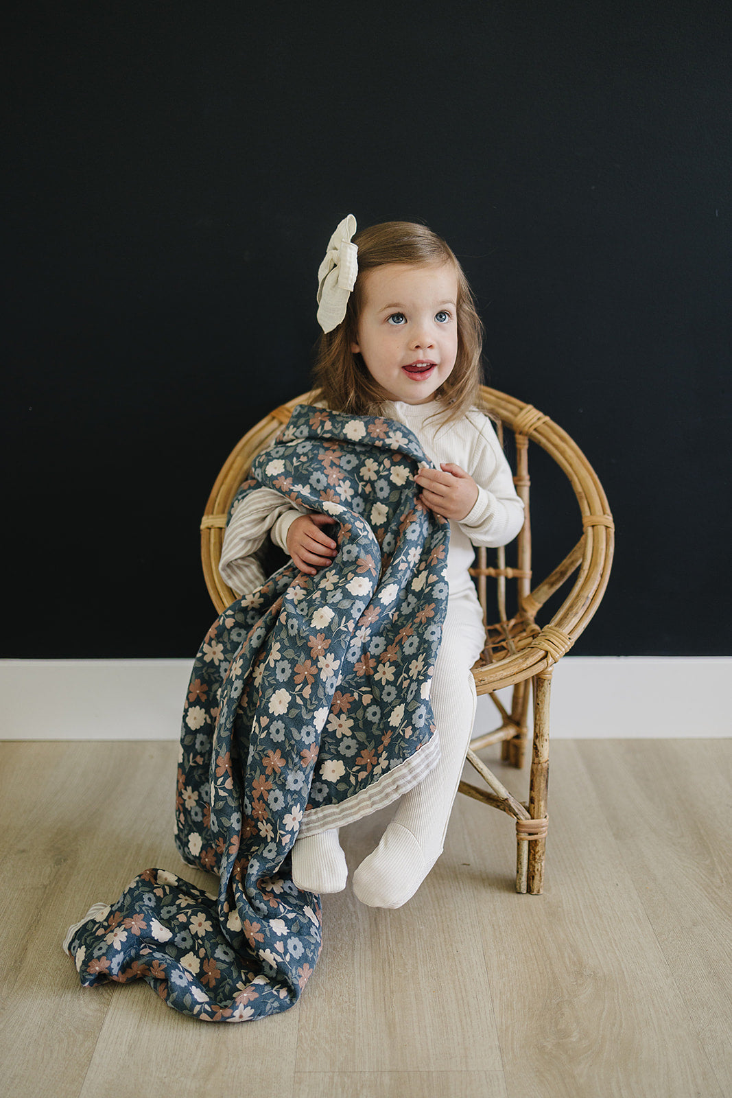 Taupe Stripe + Midnight Floral Muslin Quilt Mebie Baby