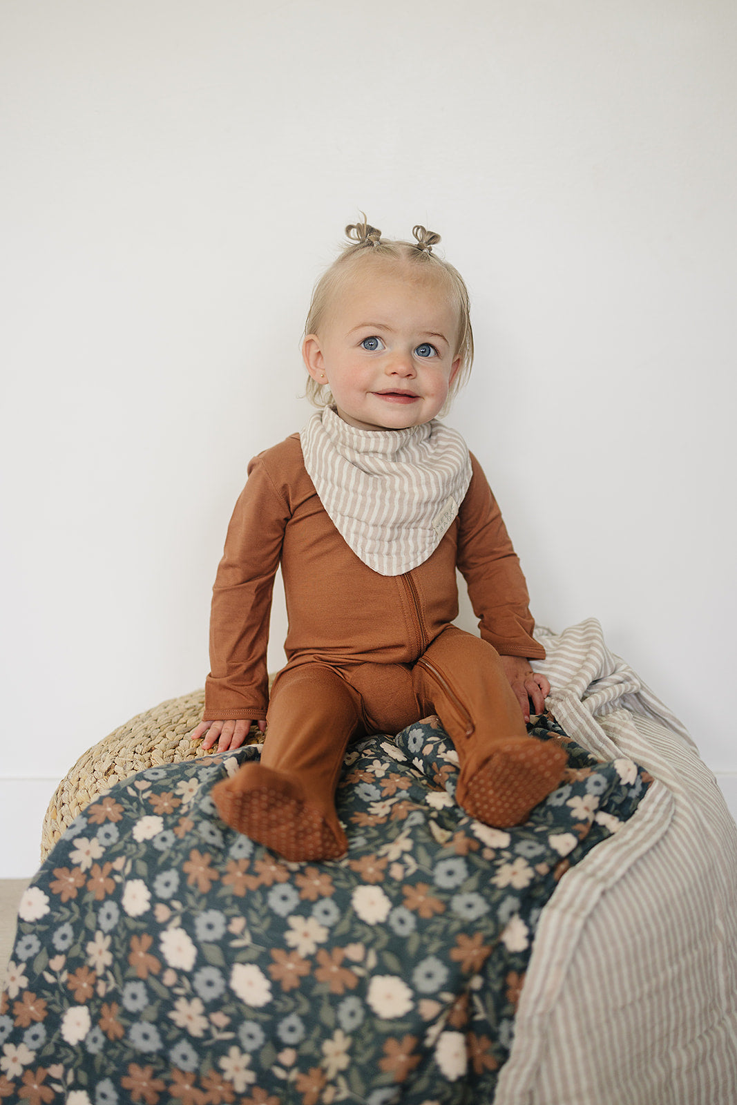 Taupe Stripe Muslin Bib Mebie Baby