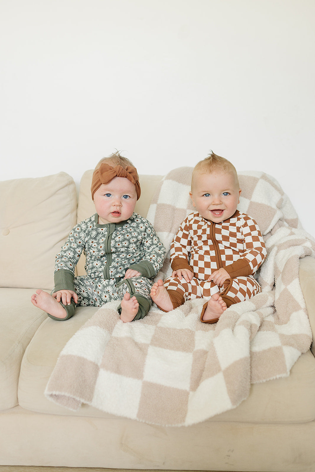 Rust Checkered Ribbed Bamboo Zipper Mebie Baby