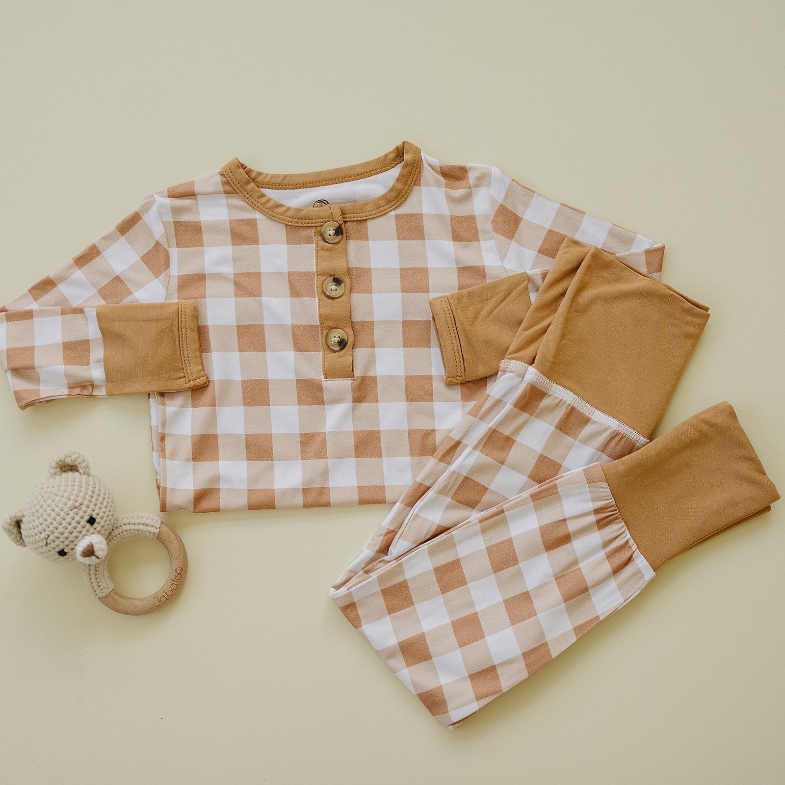 Golden Gingham 2pc Henley Bamboo Pajamas - Sizes Newborn & Up