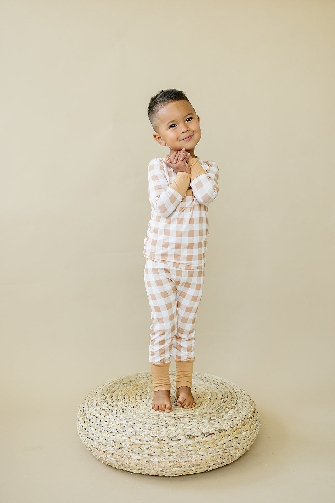Golden Gingham 2pc Henley Bamboo Pajamas - Sizes Newborn & Up