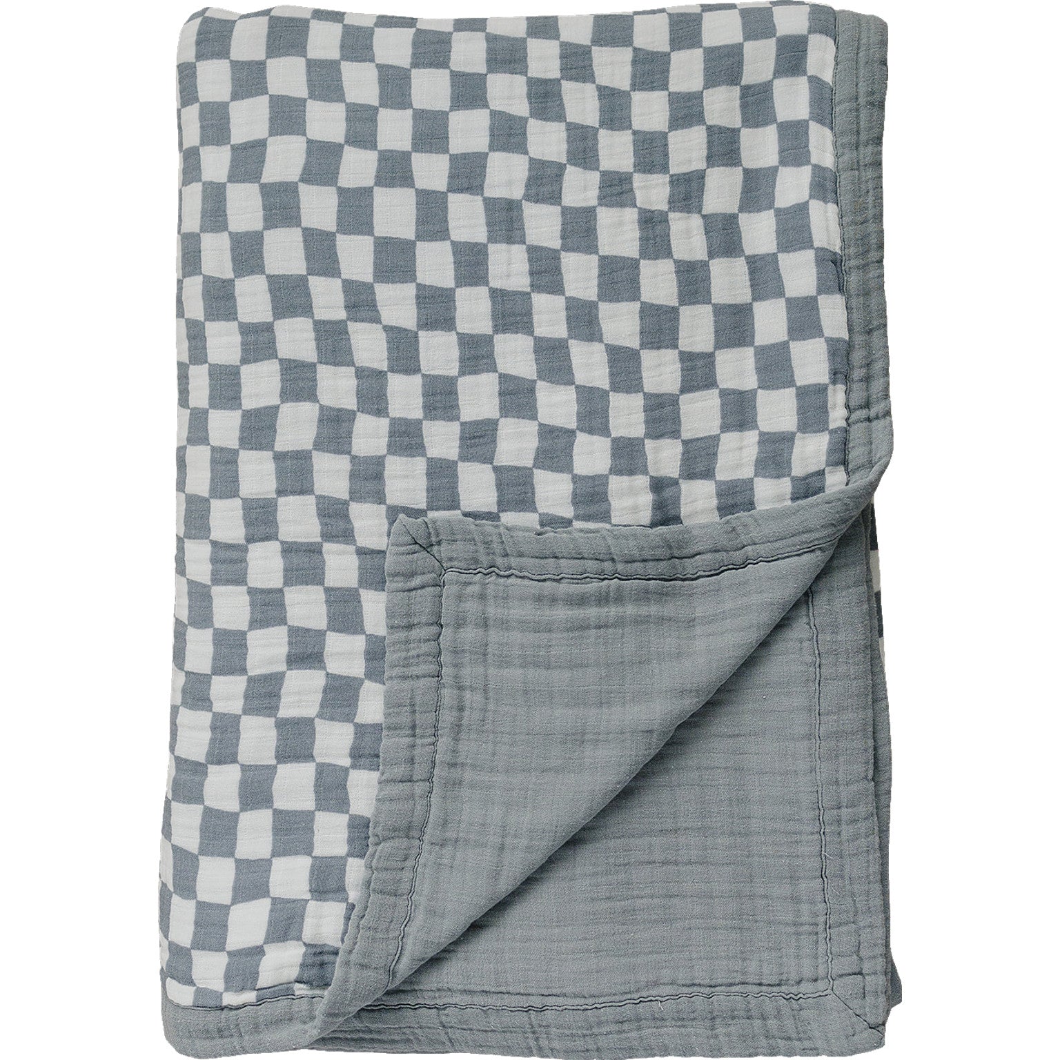 Dusty Blue Wavy Checkered Twin Muslin Quilt Mebie Baby