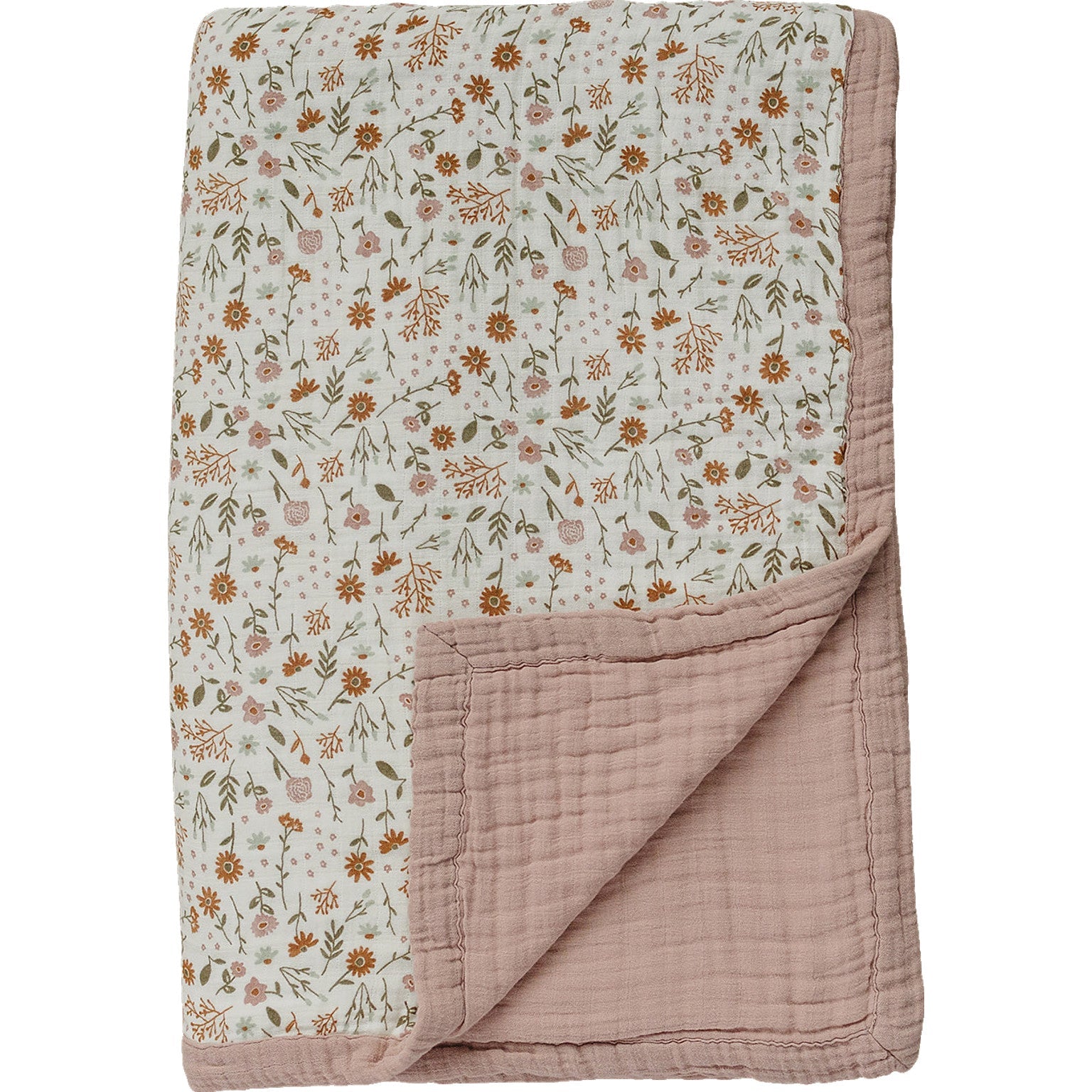 Meadow Floral + Dusty Rose Twin Muslin Quilt  Mebie Baby