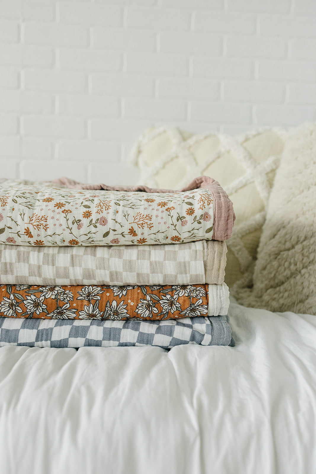 Dusty Blue Wavy Checkered Twin Muslin Quilt Mebie Baby