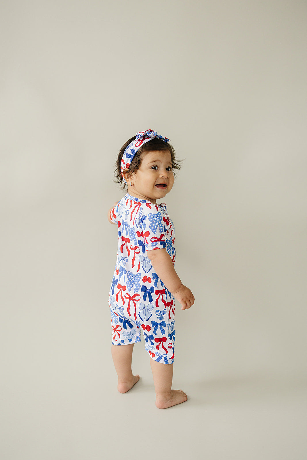 Bamboo Shorty Romper | Red-White & Bows