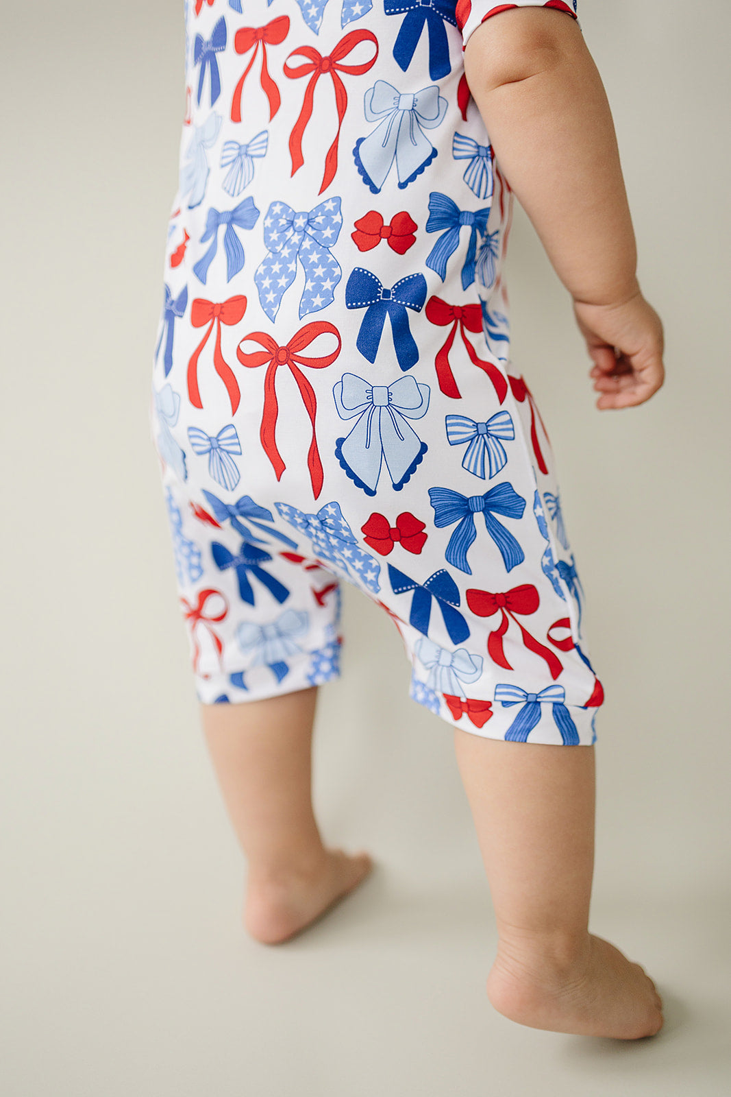 Bamboo Shorty Romper | Red-White & Bows