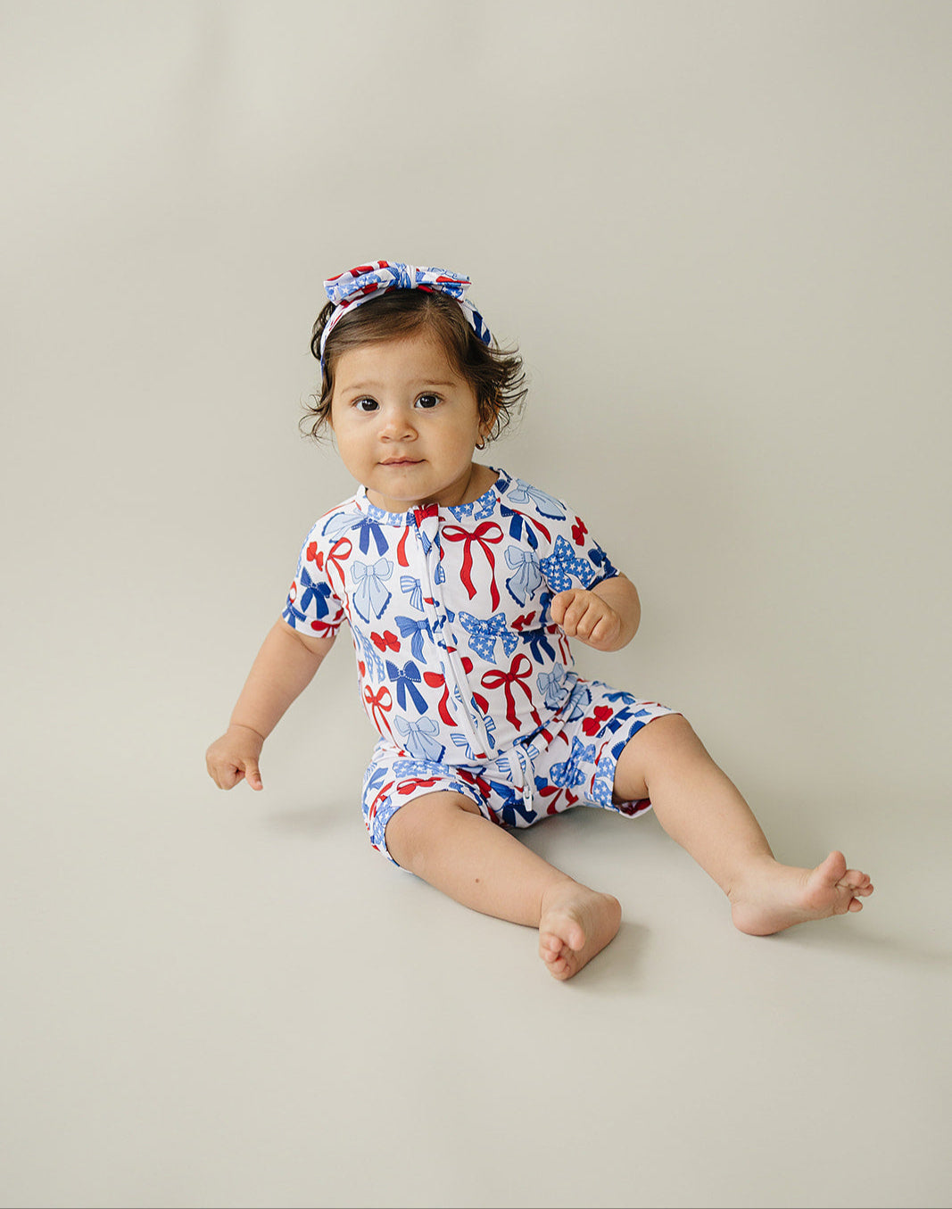Bamboo Shorty Romper | Red-White & Bows