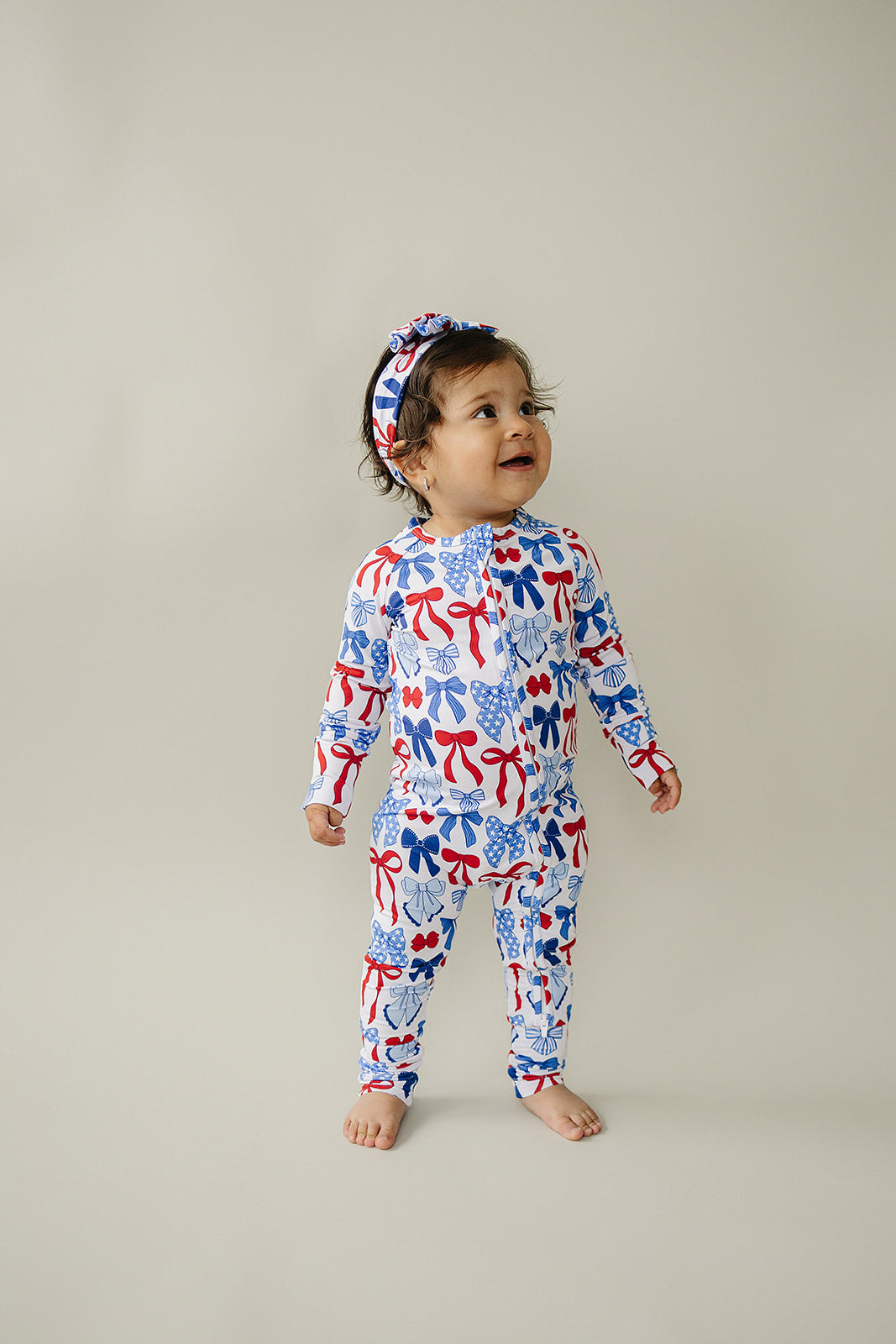 Bamboo Zip Romper | Red-White & Bows