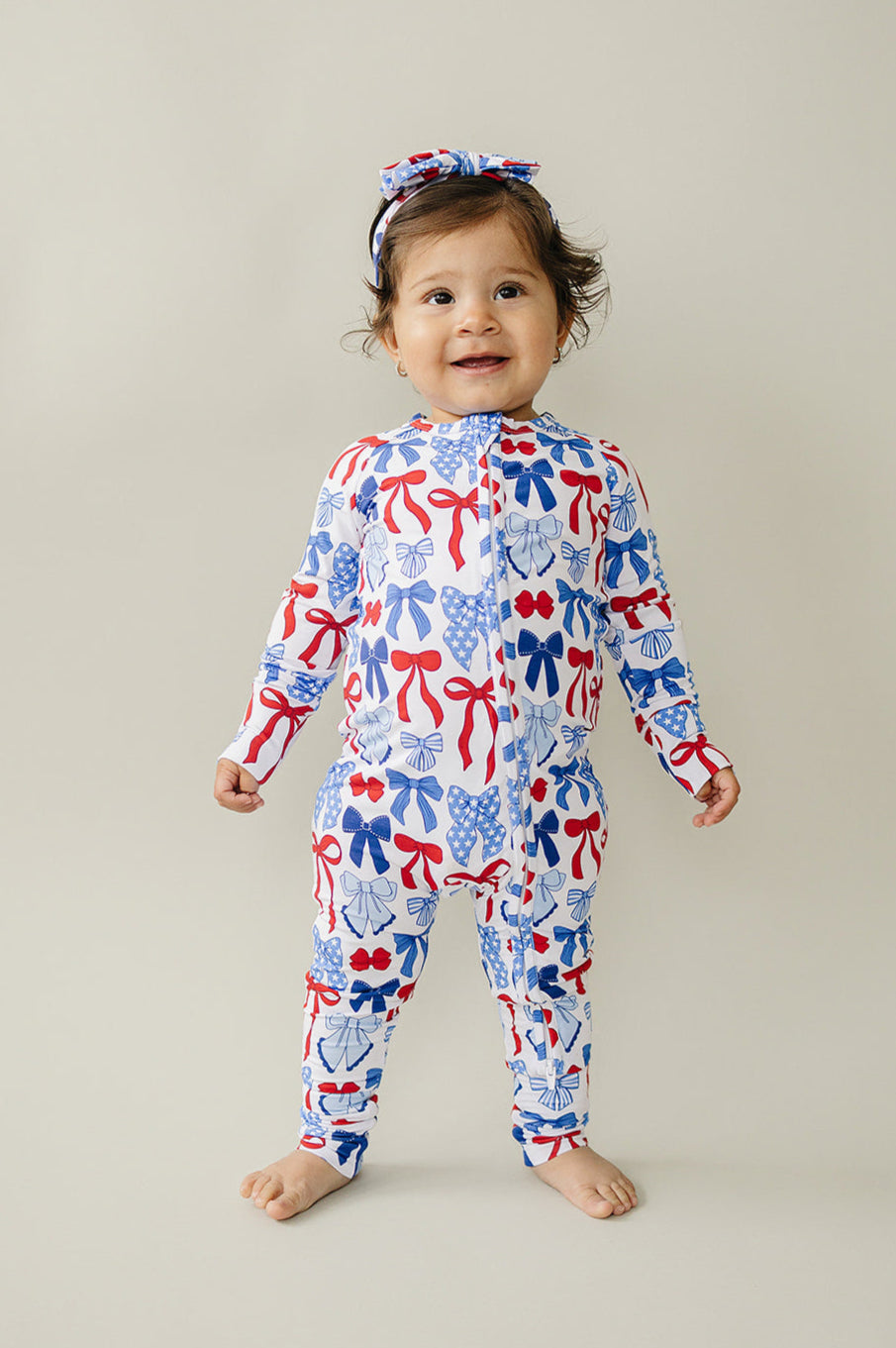 Bamboo Zip Romper | Red-White & Bows
