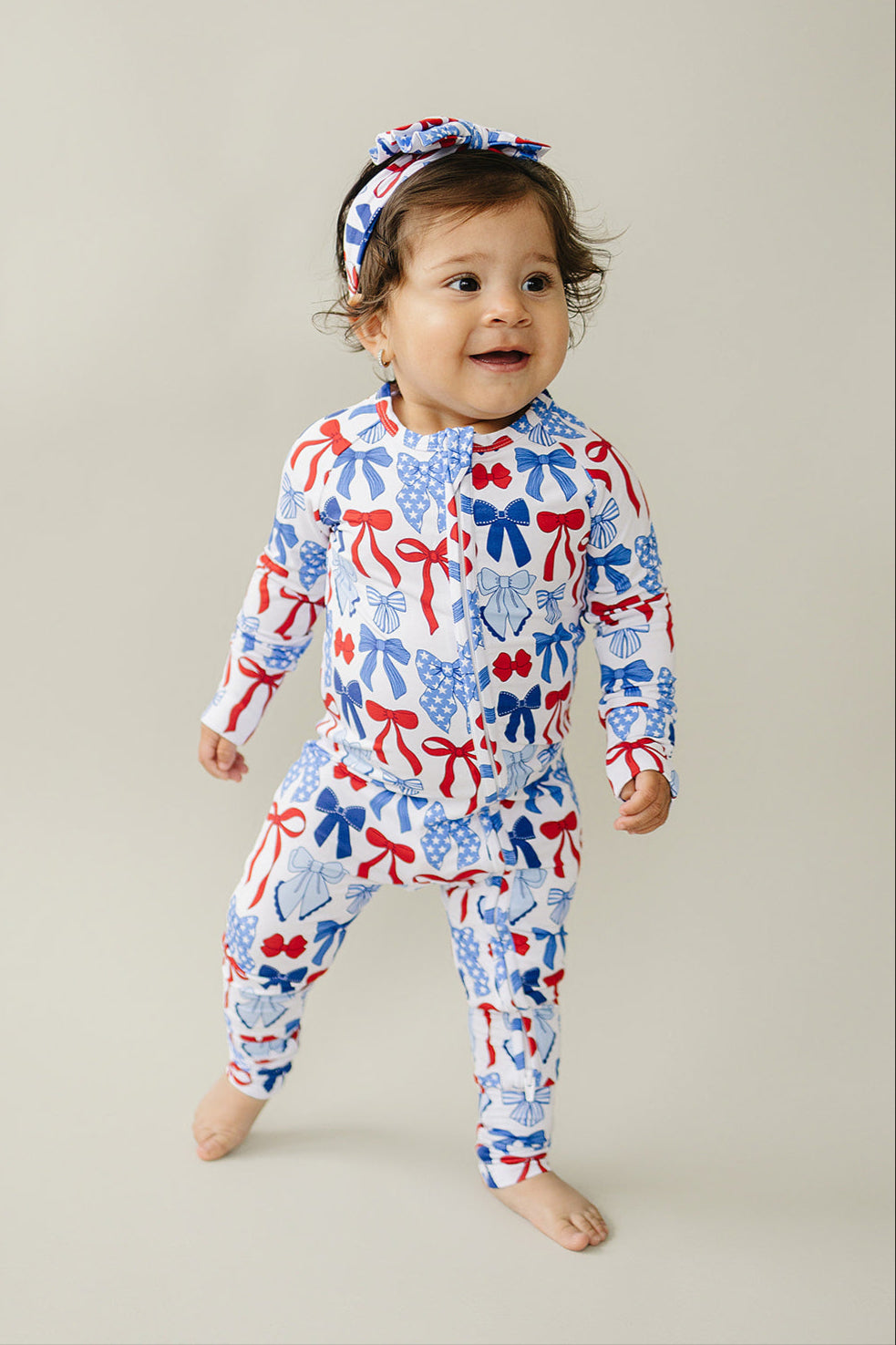 Bamboo Zip Romper | Red-White & Bows