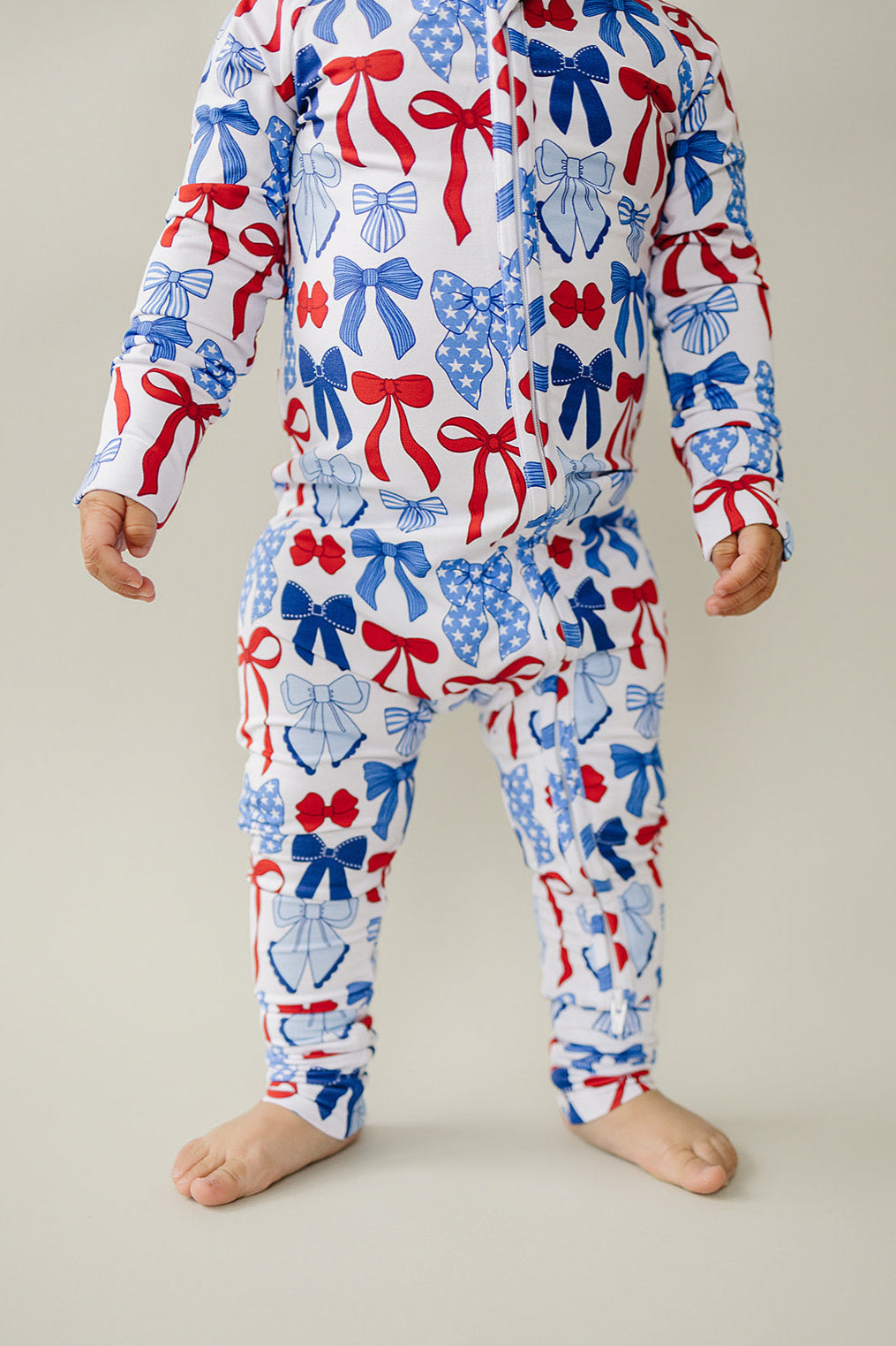 Bamboo Zip Romper | Red-White & Bows