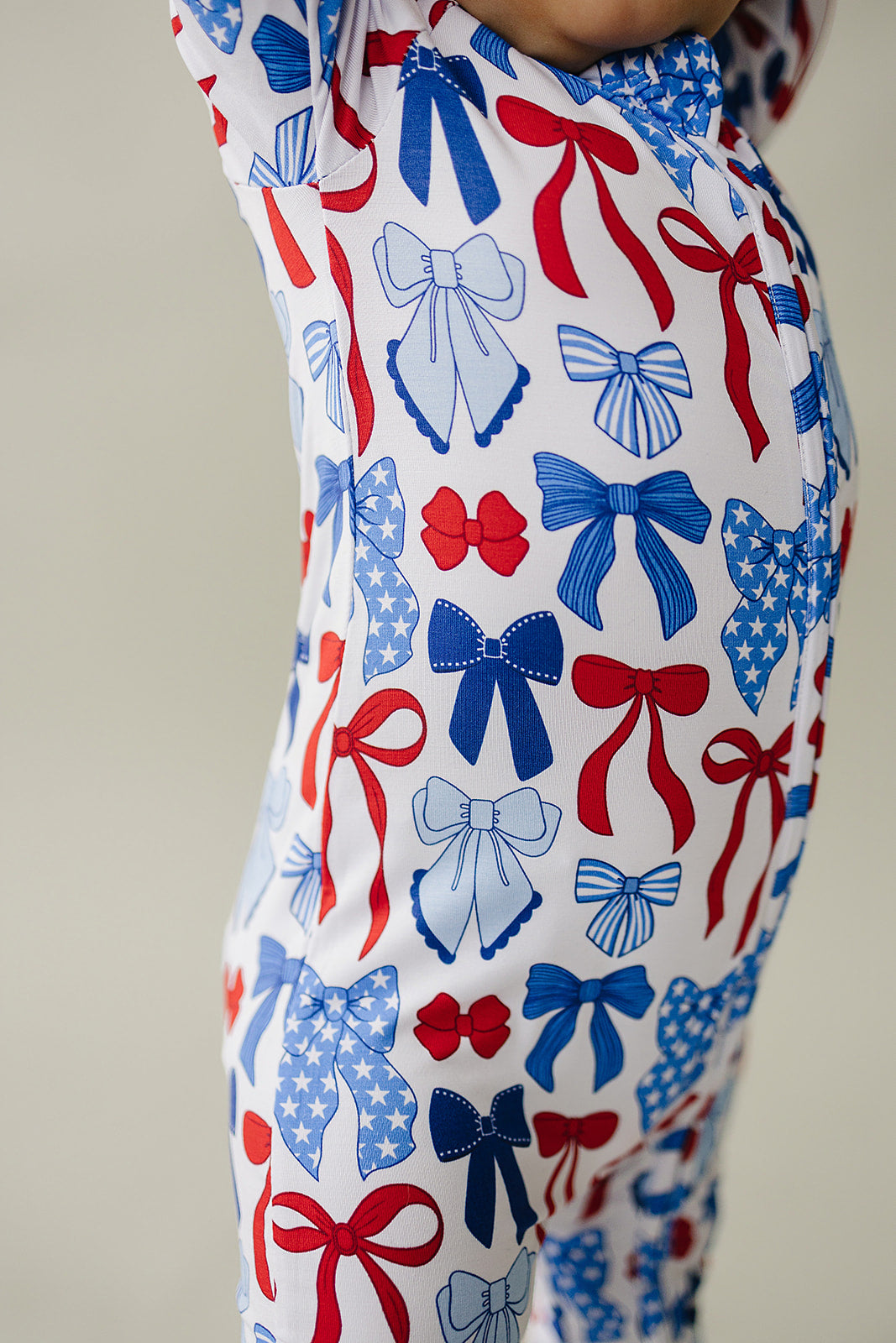 Bamboo Zip Romper | Red-White & Bows