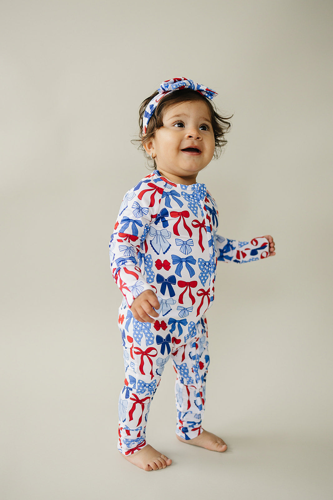 Bamboo Zip Romper | Red-White & Bows