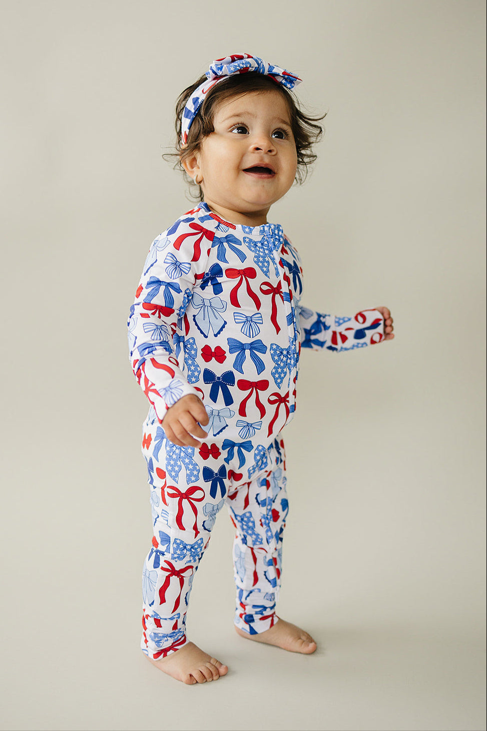 Bamboo Zip Romper | Red-White & Bows