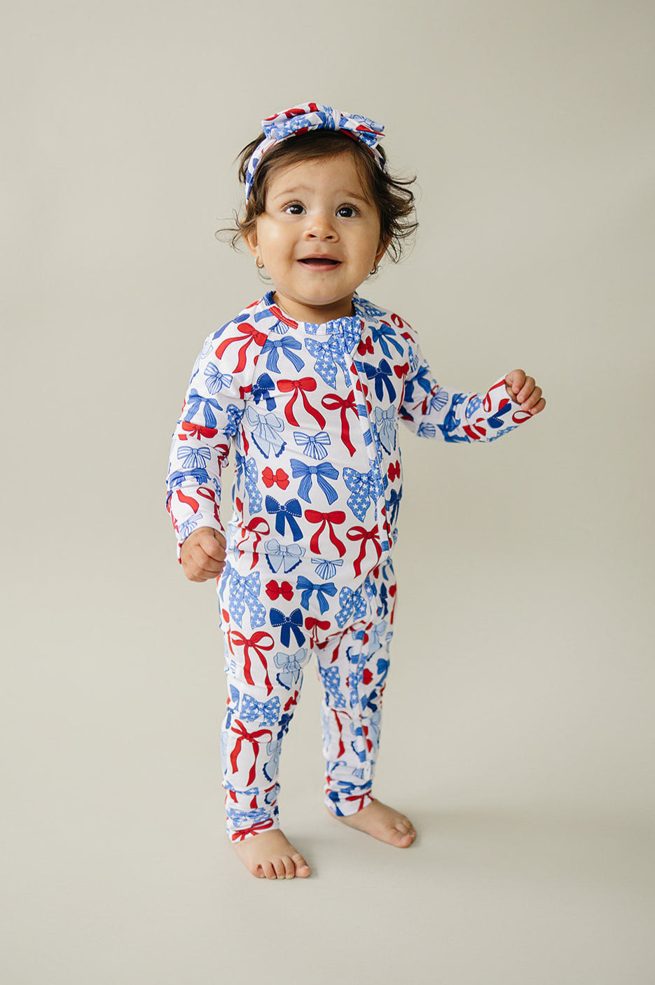 Bamboo Zip Romper | Red-White & Bows