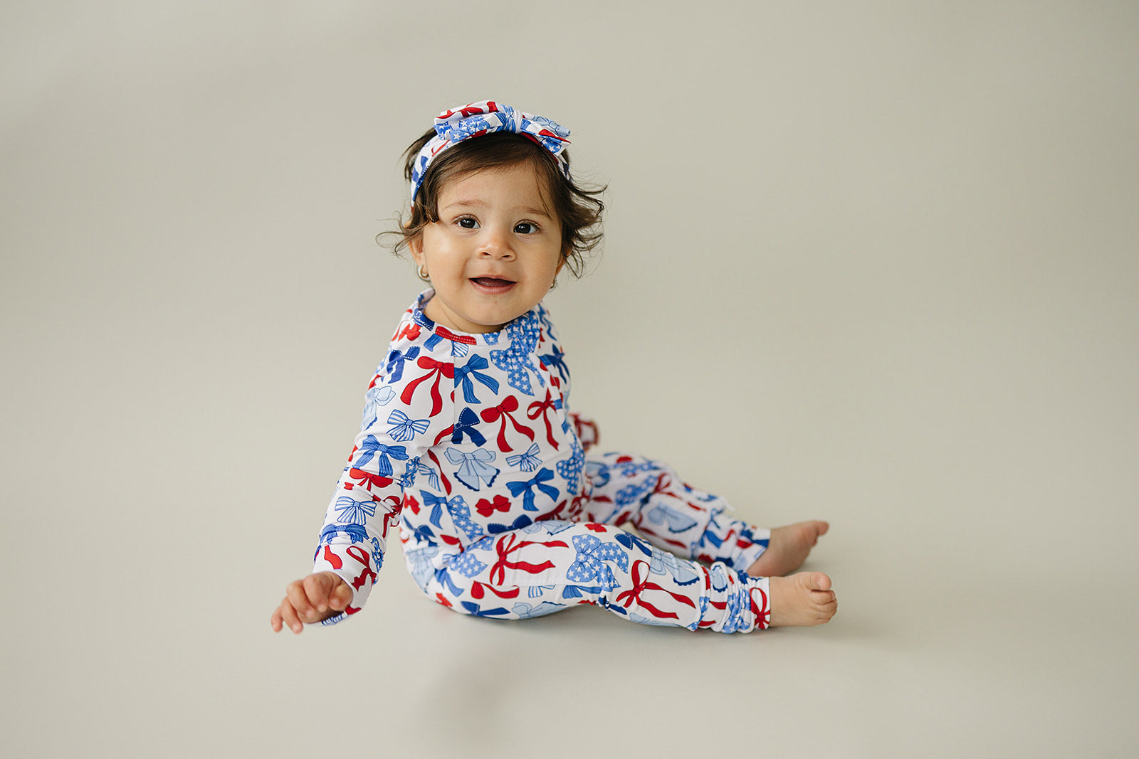 Bamboo Zip Romper | Red-White & Bows