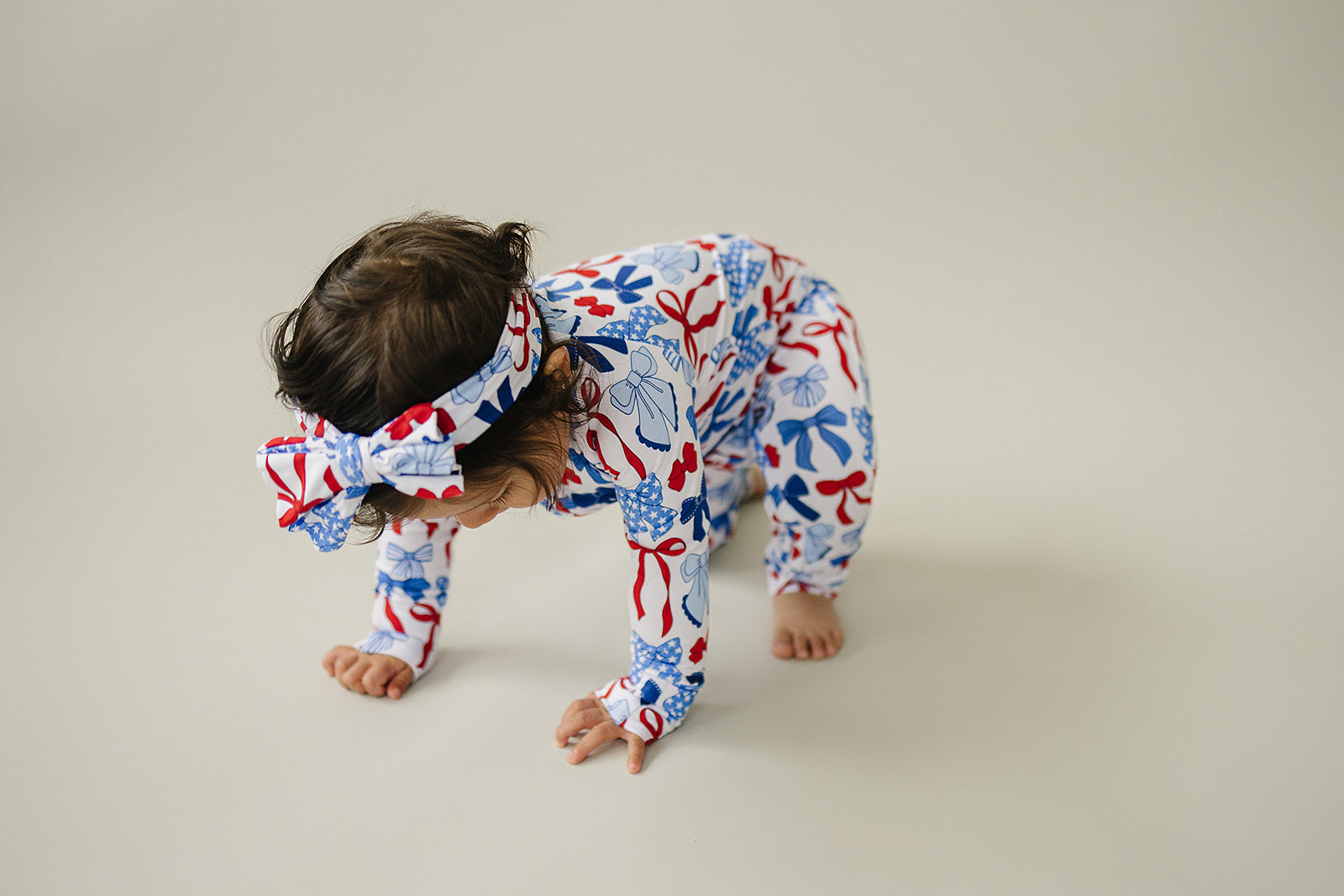 Bamboo Zip Romper | Red-White & Bows