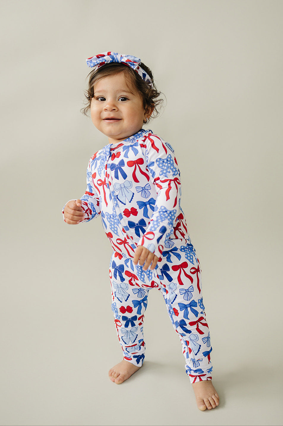 Bamboo Zip Romper | Red-White & Bows