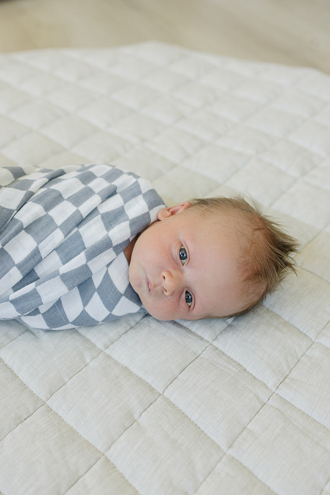 Dusty Blue Wavy Checkered Muslin Swaddle Blanket  Mebie Baby