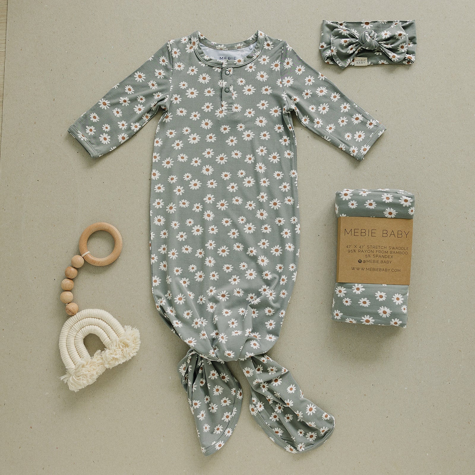 Light Green Daisy Bamboo Knot Gown  Mebie Baby