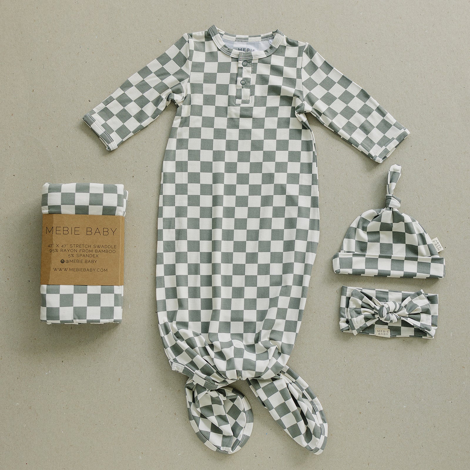 Light Green Checkered Bamboo Stretch Swaddle Mebie Baby