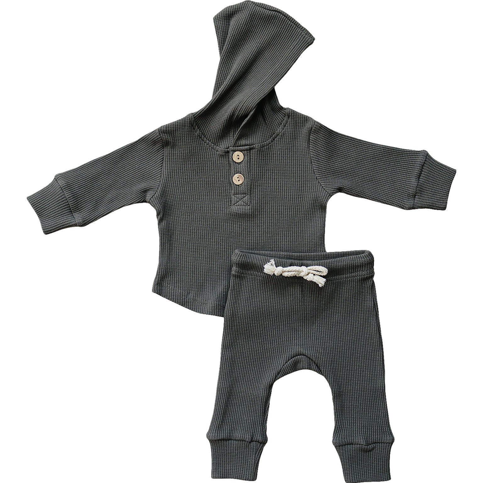 Charcoal Hooded Waffle Set Mebie Baby