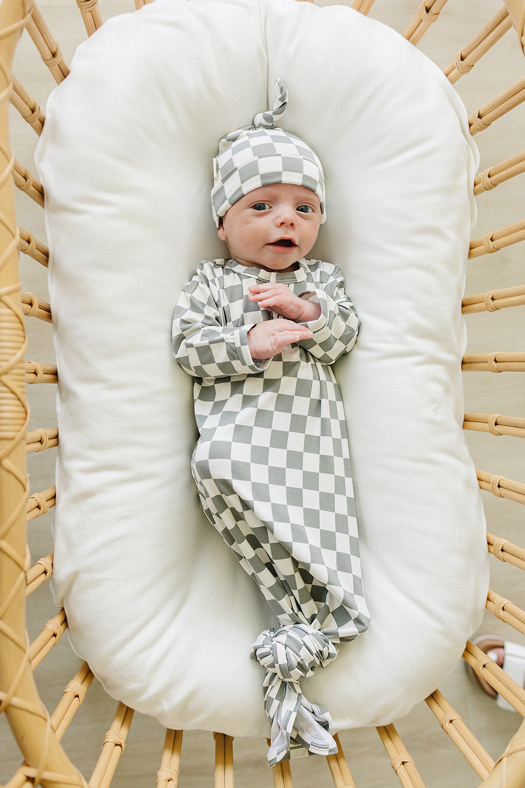 Light Green Checkered Bamboo Newborn Knot Hat Mebie Baby
