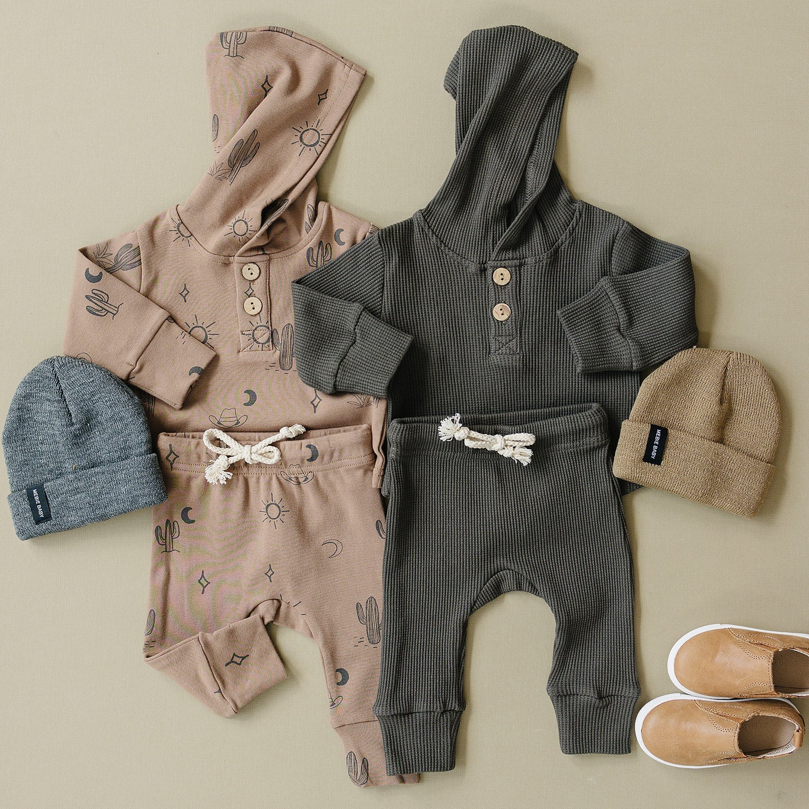 Charcoal Hooded Waffle Set Mebie Baby