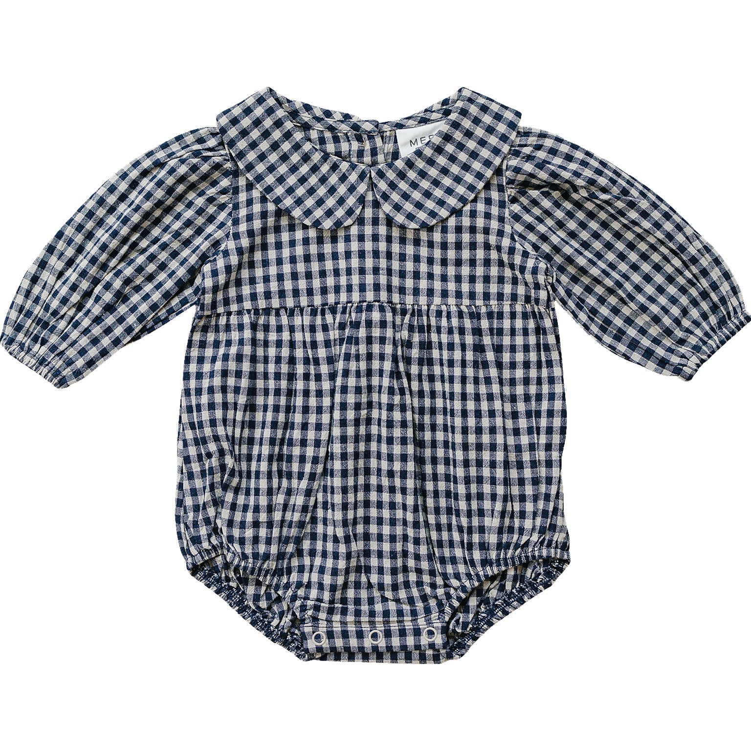 Gingham Peter Pan Collar Long Sleeve Bubble Romper Mebie Baby