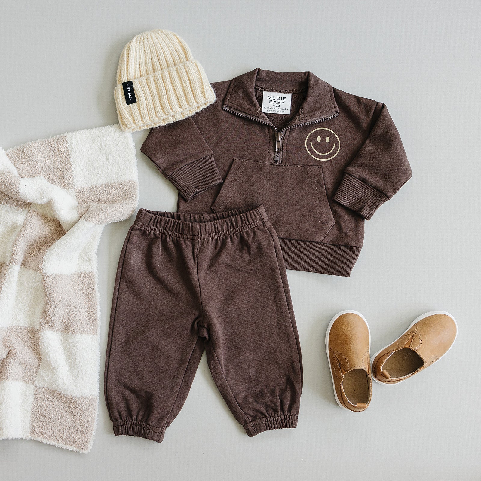 Smiley Face Quarter Zip French Terry Set Mebie Baby