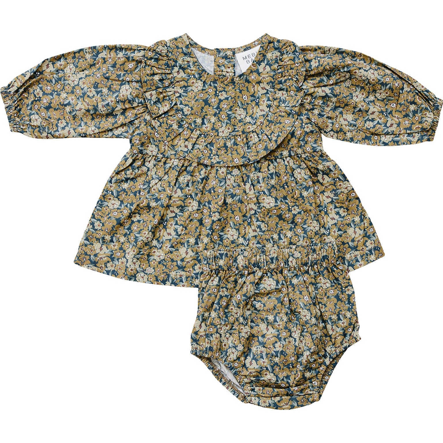 Venetian Floral Long Sleeve Ruffle Cotton Dress Mebie Baby