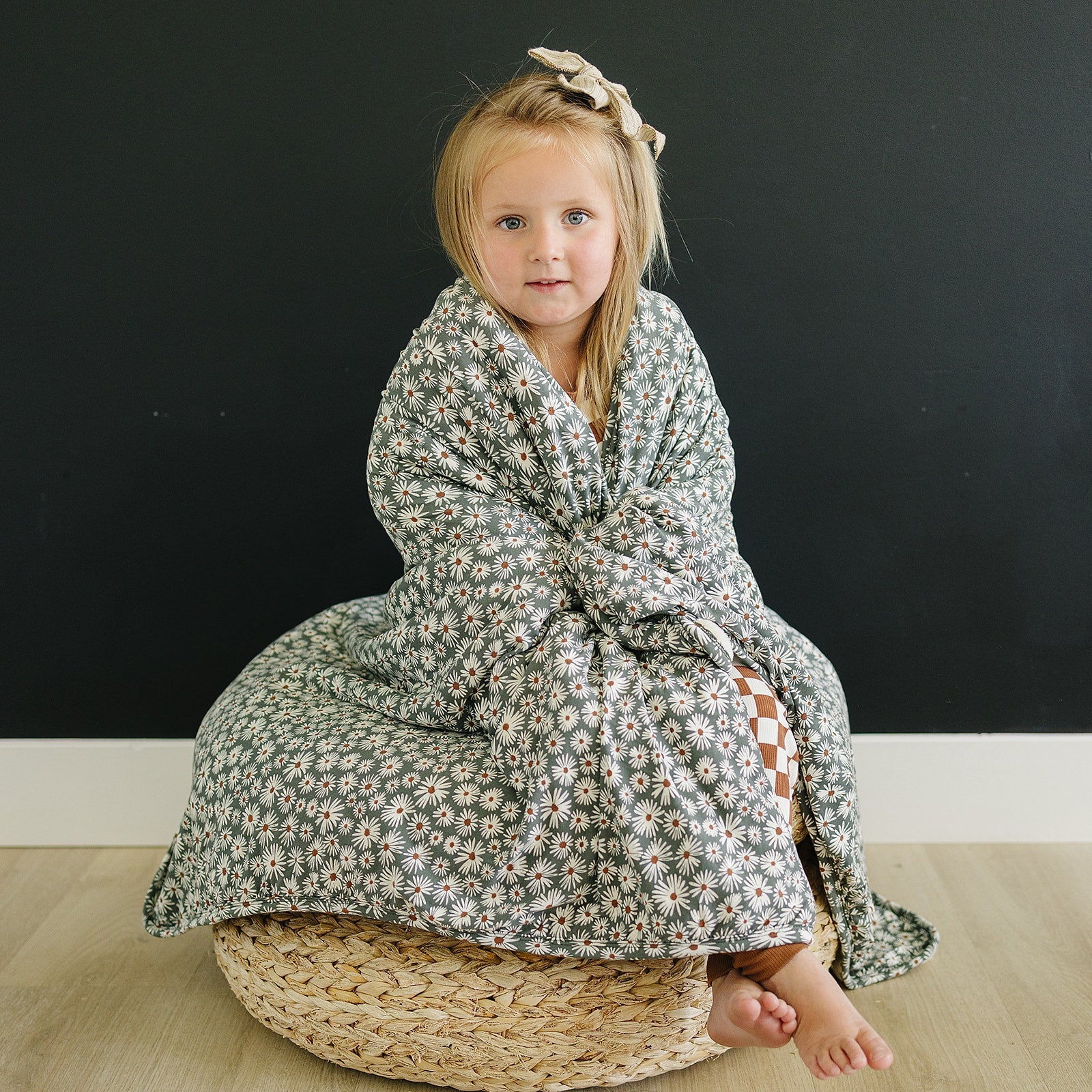 Dark Green Daisy Bamboo Fleece Quilt Mebie Baby