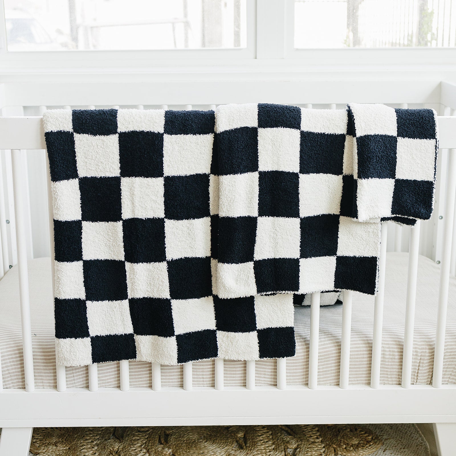 Black + White Checkered Plush Blanket  Mebie Baby