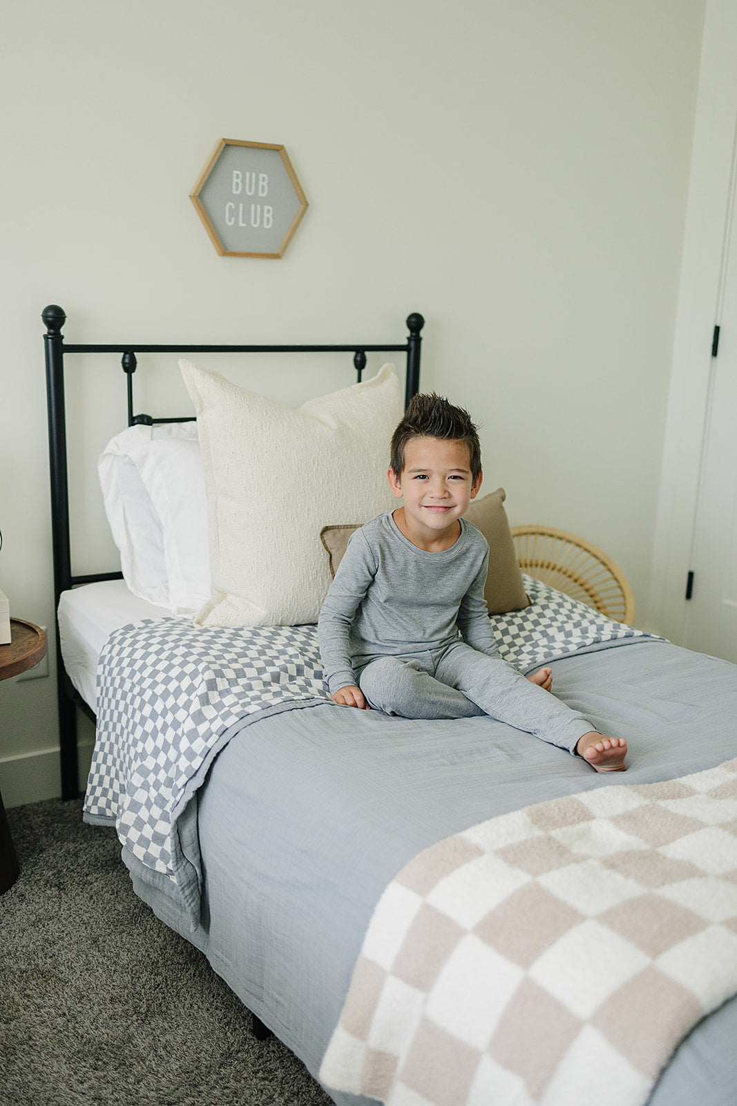 Dusty Blue Wavy Checkered Twin Muslin Quilt Mebie Baby