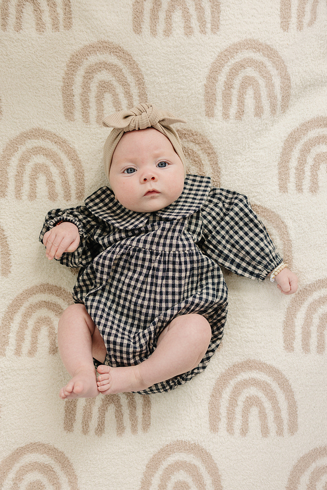 Gingham Peter Pan Collar Long Sleeve Bubble Romper Mebie Baby